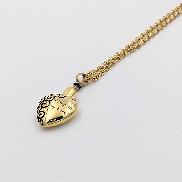 Gold Always in My Heart cremation necklace, side view showing the screw top